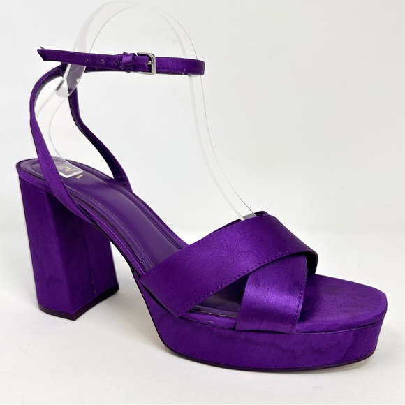 Zara Purple Satin Chunky Heel Platform Sandals - Picture 6 of 14